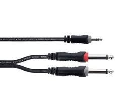 Y-kabel, 1x Stereo 3.5 Jack M / 2x Mono Jack M - 5m