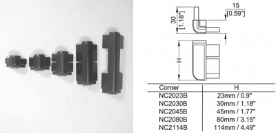 N-Case 1, hoek 30mm bodem, - zwart - prijs per 1 stuk  - N-Case 1, corner 30mm bottom, - black - price per piece