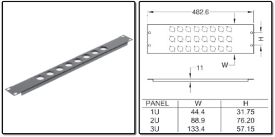 1HE frontplaat, 12x D-gat, - zwart - prijs per 1 stuk - 1U front plate, 12x D-hole, - black - price per piece