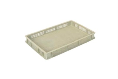 (36)EURONORM 600X400X70 MM - VERSTEVIGD BEIGE - BODEM & ZIJWANDEN GEPERFOREERD -